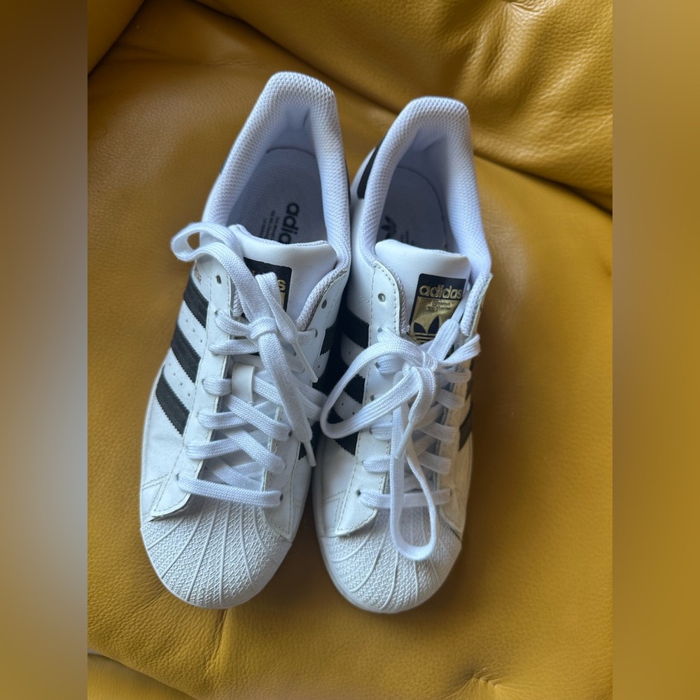 Adidas White Sneakers with Gold Logo